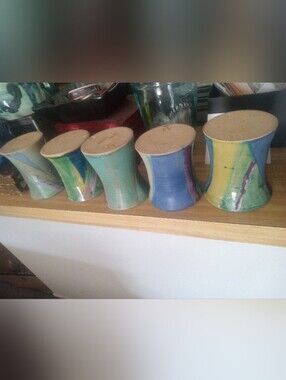 Vintage Handmade Ceramic Flared Planters Pastel Abstract $15/Each